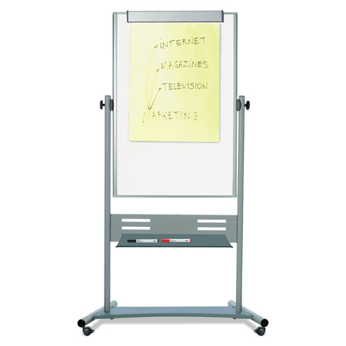 Image of Mastervision® Revolver Easel, 35.4 X 47.2, 80" Tall Easel, Vertical Orientation, White Surface, Silver Aluminum Frame