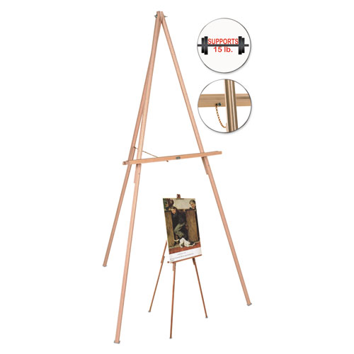 Oak Display Tripod Easel, 60", Wood/Brass