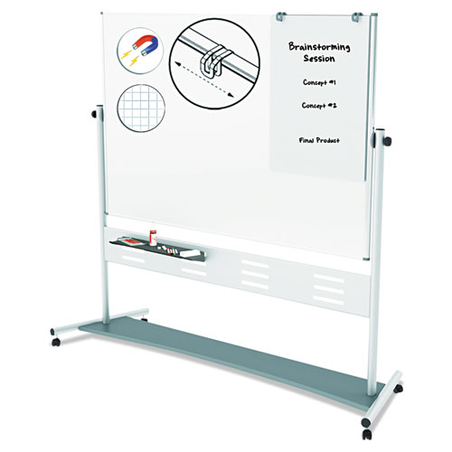 Magnetic Reversible Mobile Easel, 70 4/5w x 47 1/5h, 80"h, White/Silver
