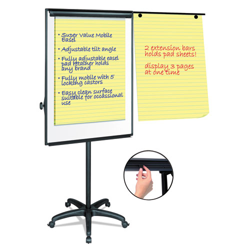 Silver Easy Clean Dry Erase Mobile Presentation Easel, 44" to 75.25" High