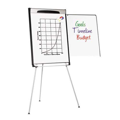 MasterVision® Tripod Extension Bar Magnetic Dry-Erase Easel, 39" to 72" High, Black/Silver