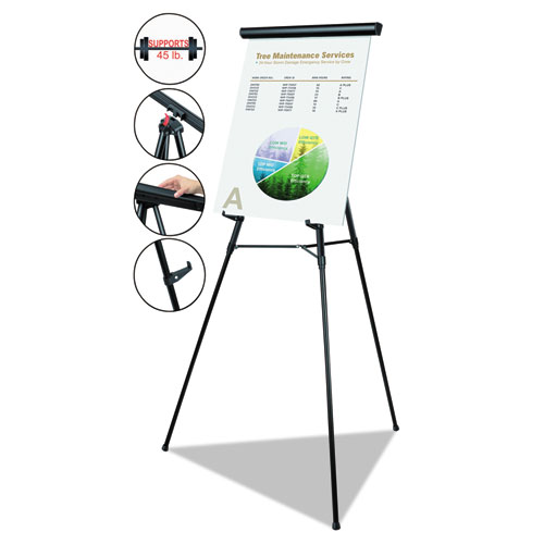 MasterVision® Telescoping Tripod Display Easel, Adjusts 35" to 64" High, Metal, Black