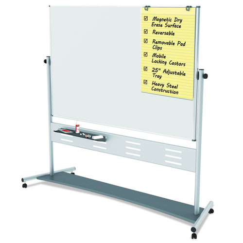 Image of Mastervision® Revolver Easel, 70.8 X 47.2, 80" Tall Easel, Horizontal Orientation, White Surface, Silver Aluminum Frame