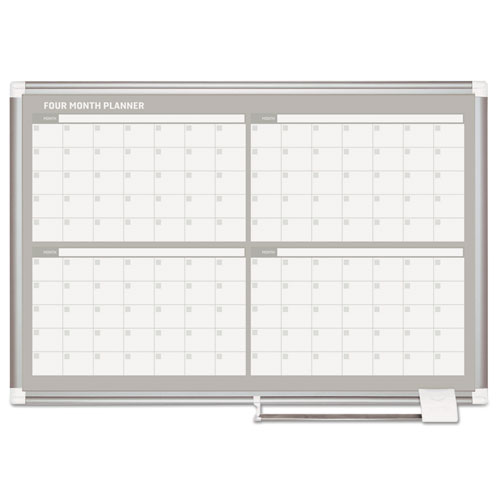 Image of Mastervision® Magnetic Dry Erase Calendar Board, Four Month, 36 X 24, White Surface, Silver Aluminum Frame