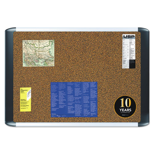 Image of Mastervision® Tech Cork Board, 36 X 24, Tan Surface, Silver/Black Aluminum Frame