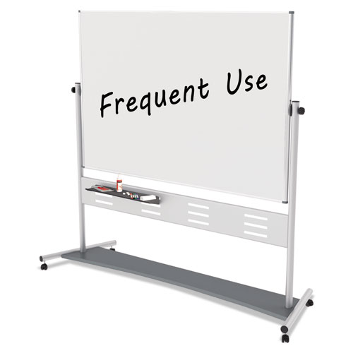 Magnetic Reversible Mobile Easel, Horizontal Orientation, 70.8" x 47.2" Board, 80" Tall Easel, White/Silver