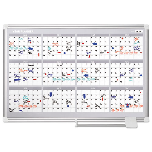 Image of Mastervision® Magnetic Dry Erase Calendar Board, Four Month, 36 X 24, White Surface, Silver Aluminum Frame