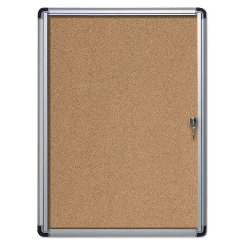 Slim-Line Enclosed Cork Bulletin Board, One Door, 28 x 38, Tan Surface, Aluminum Frame