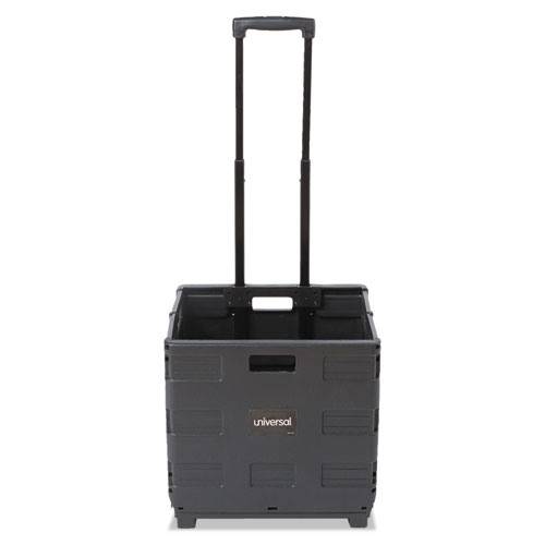 Image of Universal® Collapsible Mobile Storage Crate, Plastic, 18.25 X 15 X 18.25 To 39.37, Black