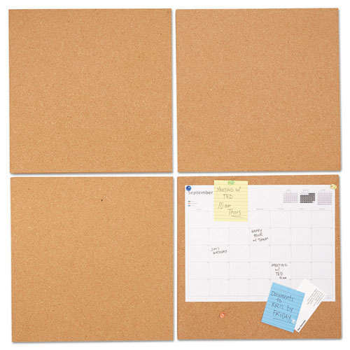 Universal® Cork Tile Panels, Brown, 12 x 12, 4/Pack