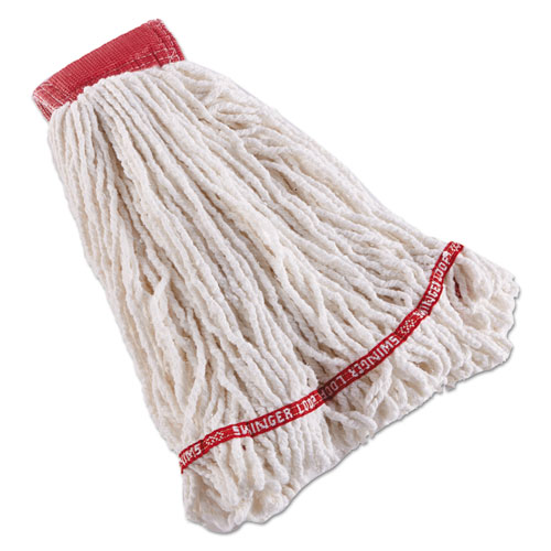Swinger Loop Shrinkless Mop Heads, Cotton/synthetic, White, Large, 6/ct