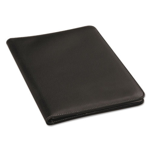 Universal® Leather-Look Pad Folio, Inside Flap Pocket W/Card Holder, Black