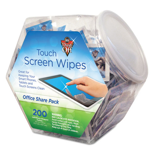 Dust-Off® Touch Screen Wipes, 5 x 7 3/4, 200 Individual Foil Packets