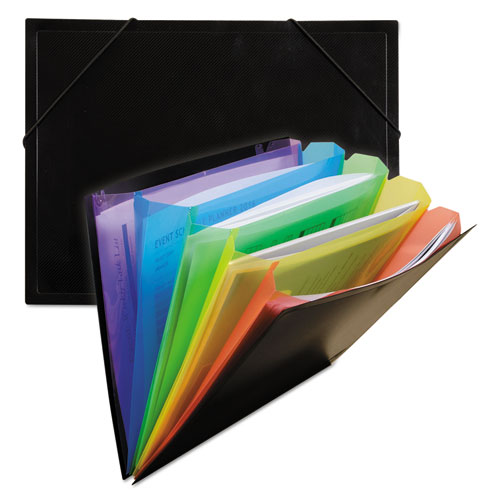 Rainbow Document Sorter/Case, 5" Expansion, 5 Sections, Elastic Cord Closure, Letter Size, Black/Multicolor