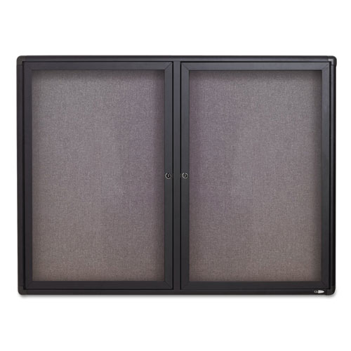 Quartet® Enclosed Indoor Fabric Bulletin Board With Two Hinged Doors, 48 X 36, Gray Surface, Graphite Aluminum Frame
