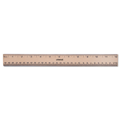 Image of Universal® Flat Wood Ruler W/Double Metal Edge, Standard, 12" Long, Clear Lacquer Finish