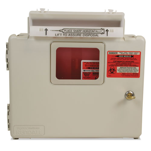 LOCKING WALL MOUNT SHARPS CABINET SYSTEM, 5 QT, BEIGE