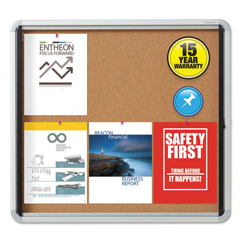 Quartet® Enclosed Cork Bulletin Board w/Swing Door, 21 x 27, Silver Aluminum Frame