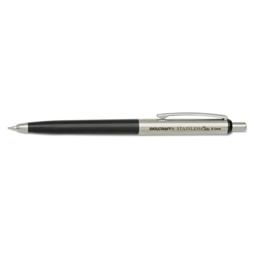 7520016558004 SKILCRAFT Stainless Elite Mechanical Pencil, 0.5 mm, F (#2.5), Black Lead, Black/Silver Barrel, 3/Pack