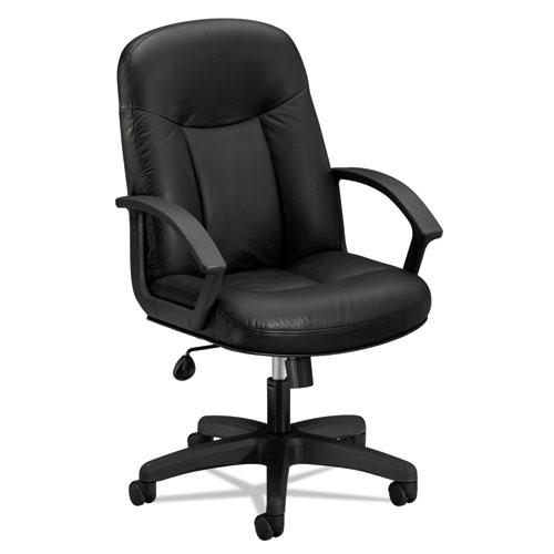Image of Hon® Hvl601 Series Executive High-Back Leather Chair, Supports Up To 250 Lb, 17.44" To 20.94" Seat Height, Black