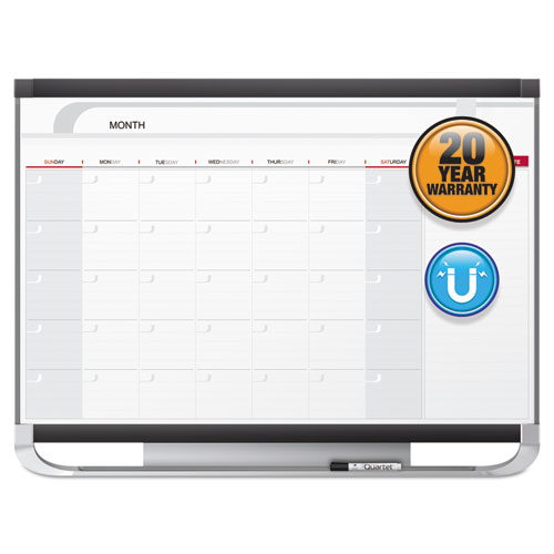 Quartet® Prestige 2 Total Erase Monthly Calendar, 36 x 24, Graphite Color Frame