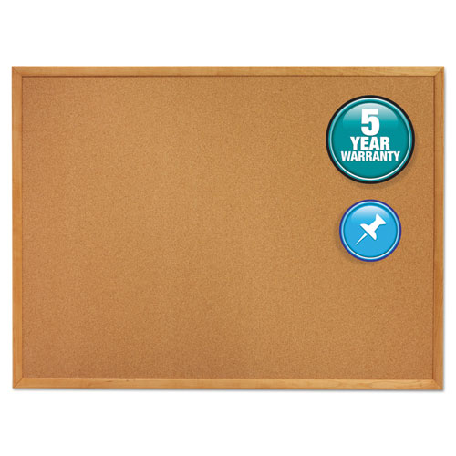 Classic Series Cork Bulletin Board, 24 x 18, Oak Finish Frame | by Plexsupply