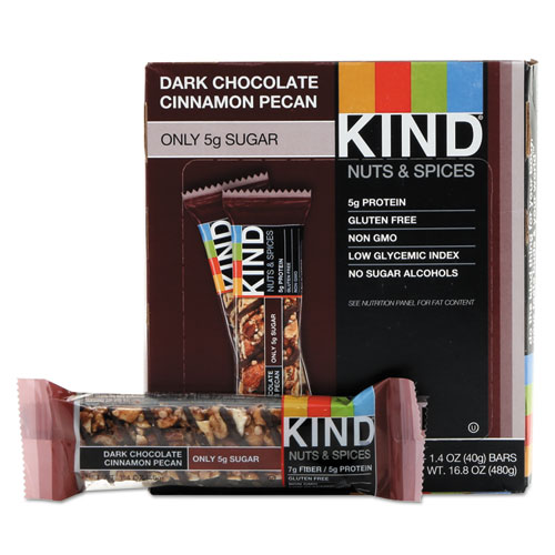 Nuts and Spices Bar, Dark Chocolate Cinnamon Pecan, 1.4 oz, 12/Box