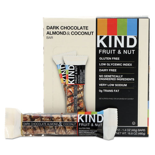 Fruit and Nut Bars, Dark Chocolate Almond and Coconut, 1.4 oz Bar, 12/Box