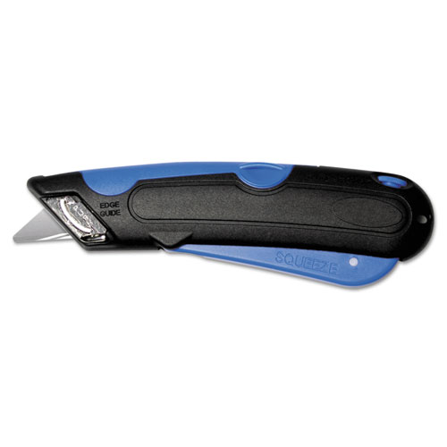 COSCO Easycut Cutter Knife w/Self-Retracting Safety-Tipped Blade, 6" Plastic Handle, Black/Blue