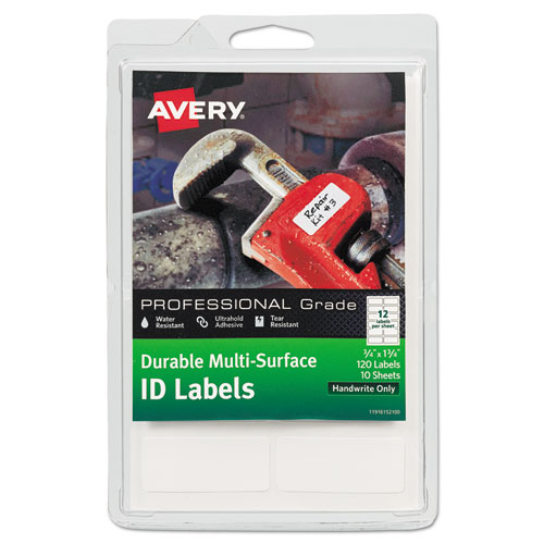 Avery® Durable Permanent Multi-Surface Id Labels, Inkjet/Laser Printers, 0.75 X 1.75, White, 12/Sheet, 10 Sheets/Pack