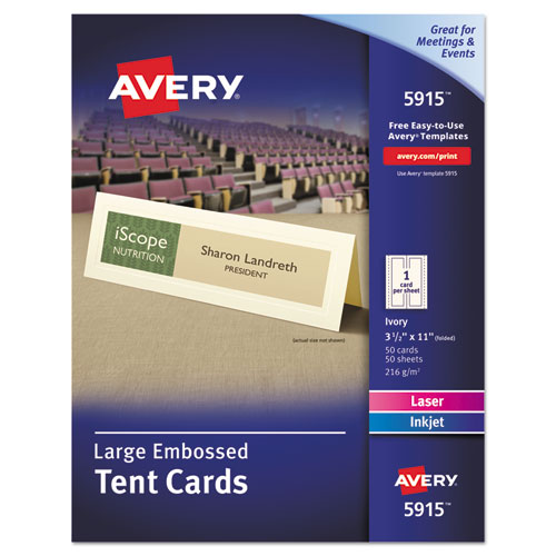 Large Embossed Tent Card, Ivory, 3.5 x 11, 1 Card/Sheet, 50 Sheets/Pack AVE5915