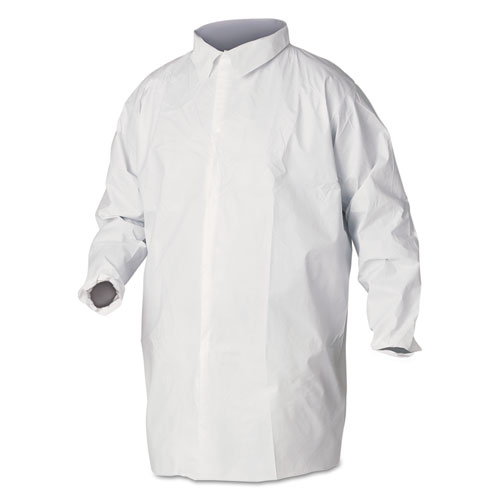 KleenGuard* A40 Liquid and Particle Protection Lab Coats, Large, White, 30/Carton