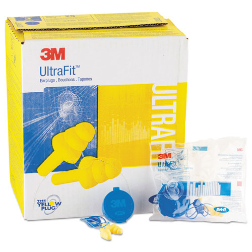Image of 3M™ E-A-R Ultrafit Multi-Use Earplugs, Corded, 25Nrr, Yellow/Blue, 50 Pairs
