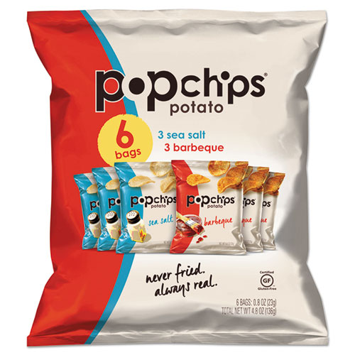 popchips® Potato Chips, BBQ Flavor, 0.8 oz Bag, 24/Carton