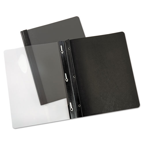 Image of Clear Front Report Cover with Fasteners, Three-Prong Fastener, 0.5" Capacity, 8.5 x 11, Clear/Black, 25/Box