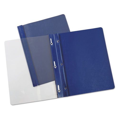 Image of Clear Front Report Covers with Fasteners, Three-Prong Fastener, 0.5" Capacity,  8.5 x 11, Clear/Dark Blue, 25/Box