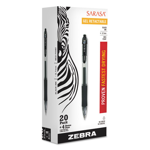 Sarasa Dry Gel X20 Gel Pen Value Pack, Retractable, Medium 0.7 mm, Black Ink, Smoke Barrel, 24/Box