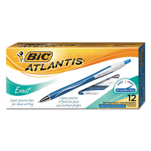 BIC® Atlantis Exact Retractable Ballpoint Pen, Black Ink, .7mm, Fine, Dozen