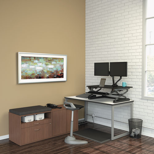 Image of Alera Open Office Desk Series Low File Cabinet Credenza, 2-Drawer: Pencil/File, Legal/Letter, 1 Shelf,Walnut,29.5x19.13x22.88