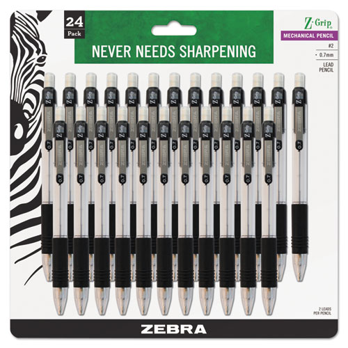 Image of Zebra® Z-Grip Mechanical Pencil, 0.7 Mm, Hb (#2.5), Black Lead, Clear/Black Grip Barrel, 24/Pack