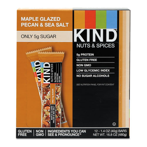 Nuts and Spices Bar, Maple Glazed Pecan and Sea Salt, 1.4 oz Bar, 12/Box