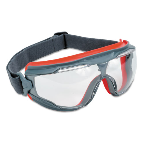 GoggleGear 500Series Safety Goggles, AntiFog, Red/Black Frame, Clear Lens,10/Ctn