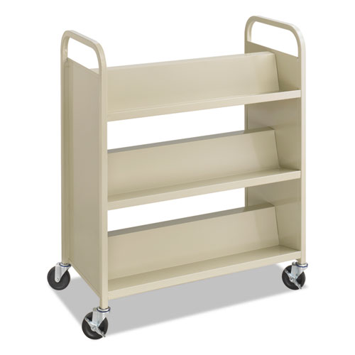 Steel Double-Sided Book Cart, Metal, 6 Shelves, 300 lb Capacity, 36" x 18.5" x 43.5", Sand