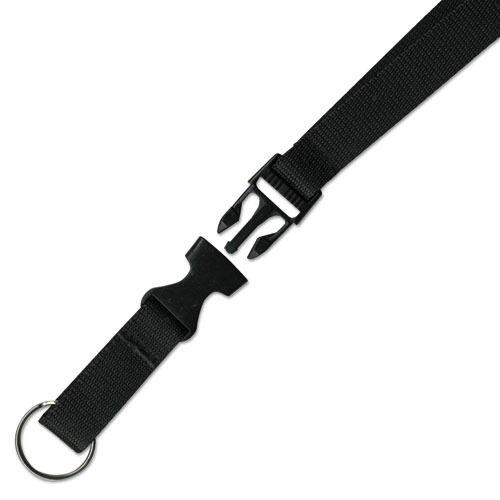 Deluxe Lanyards, Ring Style, 26"-48"" Long, Black, 12/pack