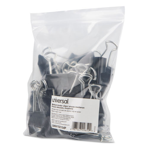 Binder Clips in Zip-Seal Bag, Medium, Black/Silver, 36/Pack