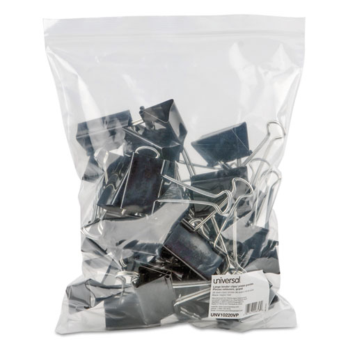 Binder Clips in Zip-Seal Bag, Large, Black/Silver, 36/Pack