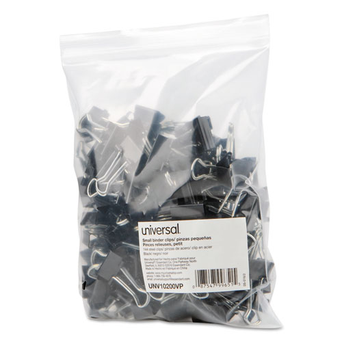 Binder Clips in Zip-Seal Bag, Small, Black/Silver, 144/Pack