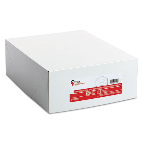 Image of Office Impressions® White Envelope, #10, Commercial Flap, Gummed Closure, 4.13 X 9.5, White, 500/Box