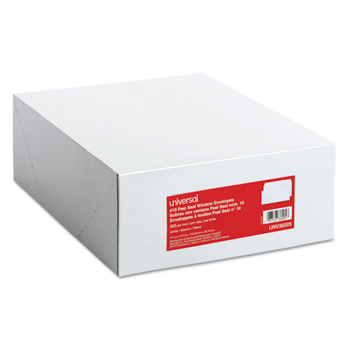 Peel Seal Strip Business Envelope, #10, Square Flap, Self-Adhesive Closure, Lower Left Window, 4.13 x 9.5, White, 500/Box