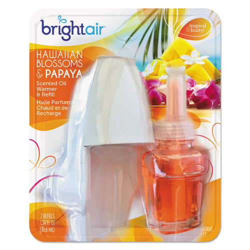 Image of Bright Air® Electric Scented Oil Air Freshener Warmer And Refill Combo, Hawaiian Blossoms/Papaya, 0.67 Oz, 8/Carton